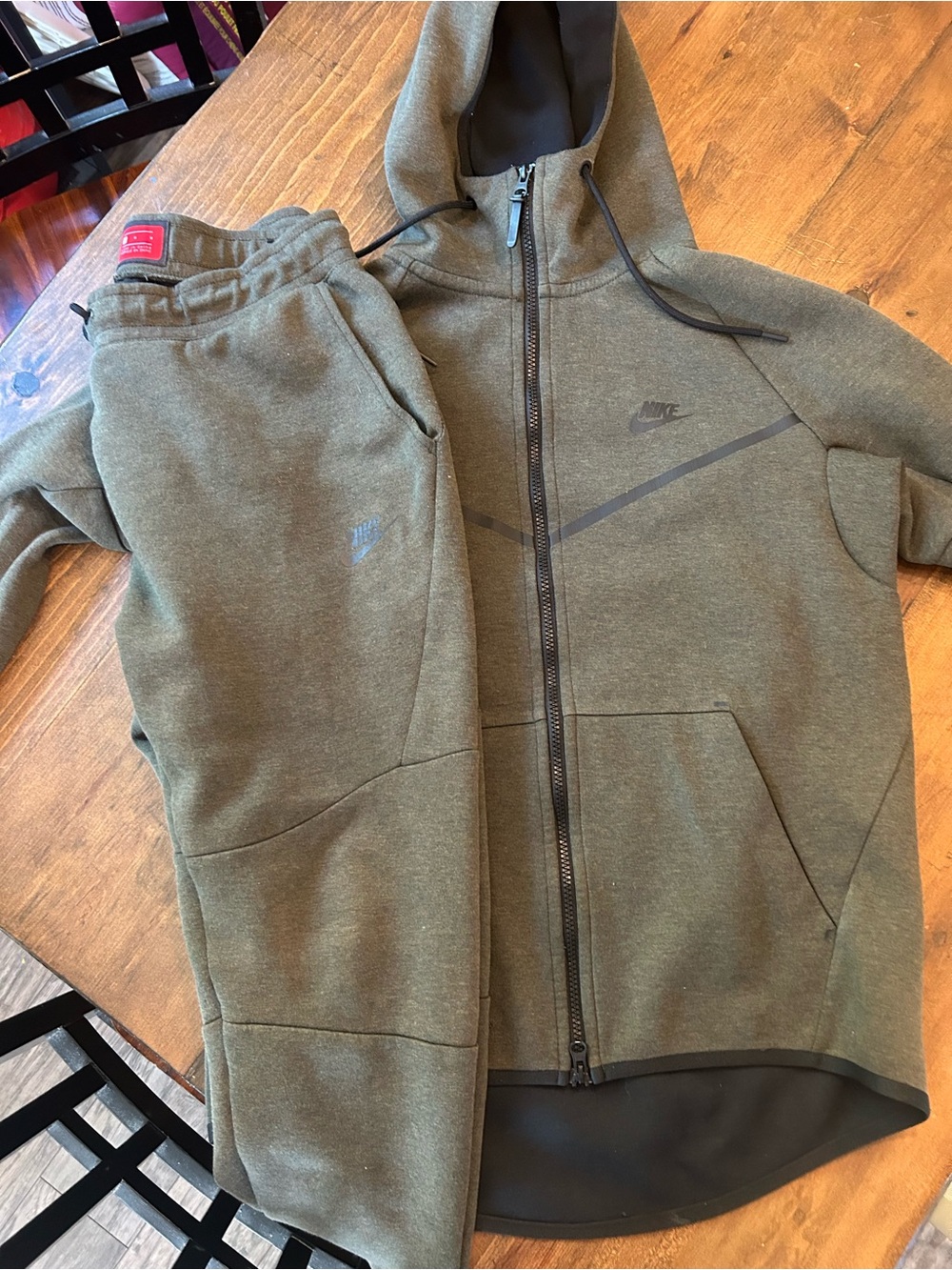 Nike Olive Green tech fleece Full-Zip Hoodie and pants